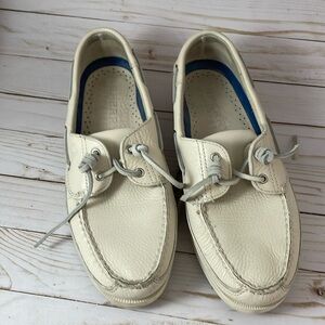 Sperry Top-Side Authentic Original Ice Beige Leather Lace Up Deck Shoe Size 11M